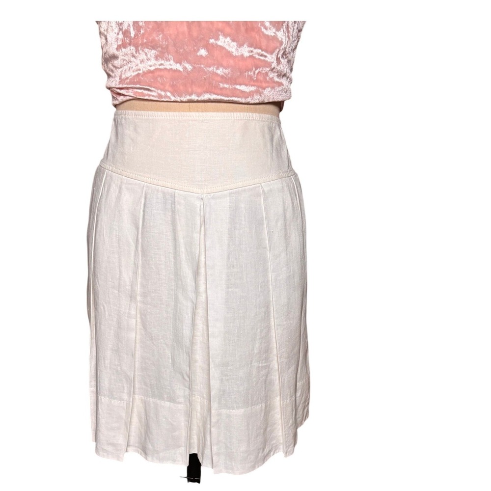 Pleated A-Line Banana Republic Linen Yoke Waist Pocket Skirt 8 White Vintage